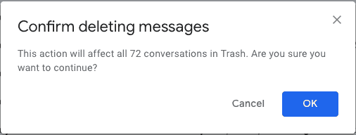 Click "OK" under "Confirm deleting messages"