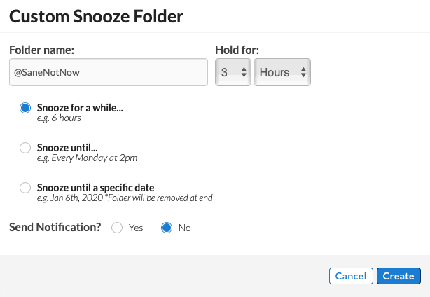 Create a 3-Hour Snooze Folder in SaneBox