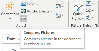 Click "Compress Pictures" in the "Adjust" section of the Format ribbon