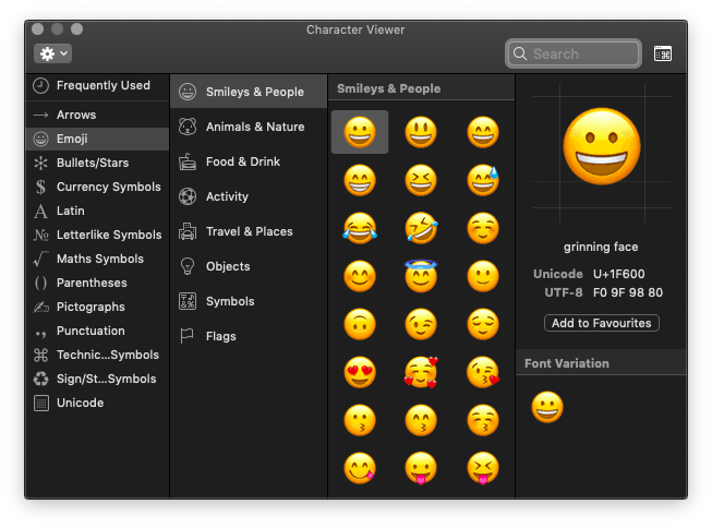 Mac Symbols List