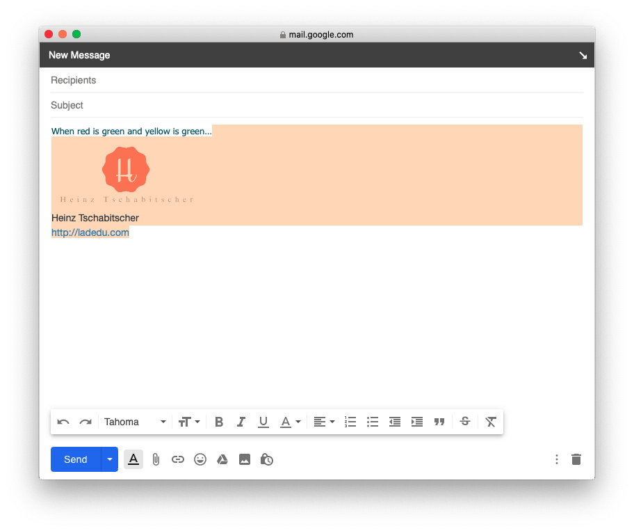 Highlight the signature in the Gmail composition window