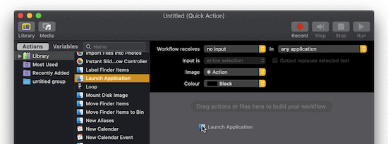 Drag and drop the "Launch Application" action