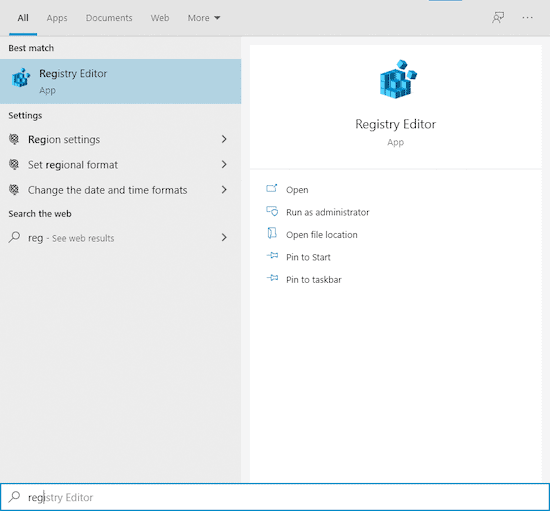 Select "Registry Editor" to start editing the registry on Windows 10