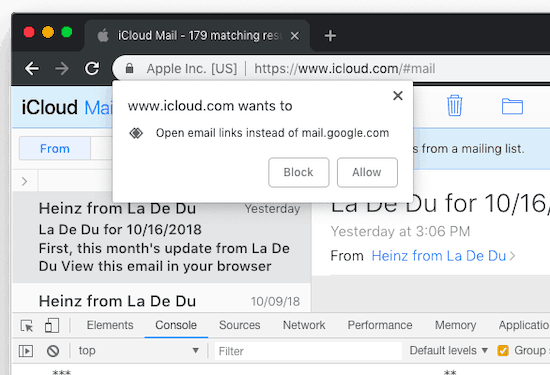 Allow iCloud Mail to handle email links in Google Chrome