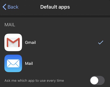 Change the default email program in Chrome app for iPhone