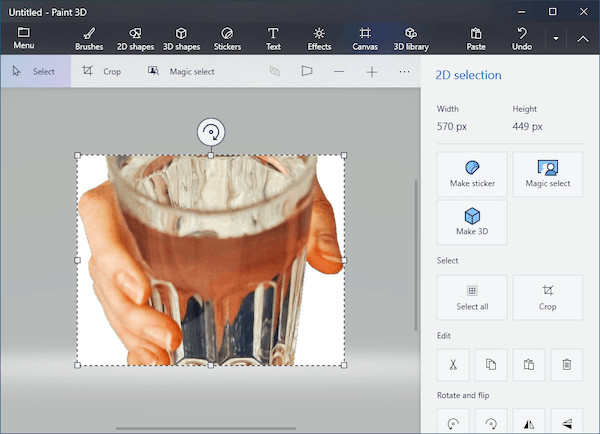 Paste the subject into a new image in Paint 3D