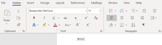 Type "F000" using Baskerville Old Face to insert the Apple logo in Microsoft Word