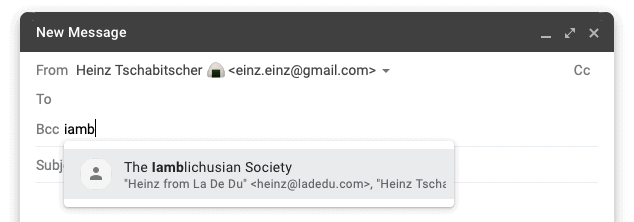 Use auto-complete to select a Google Contacts label to send a newsletter in Gmail