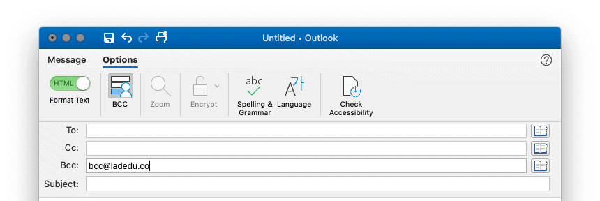 Enable "Bcc" to add Bcc recipients in Outlook for Mac