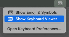 Show keyboard viewer for the Mac on screen keyboard