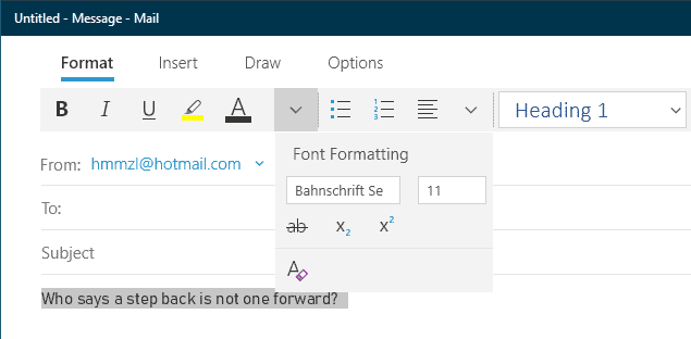 Apply text formatting in Windows 10 Mail