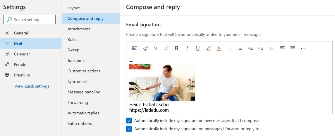 Setting up an Outlook.com signature image