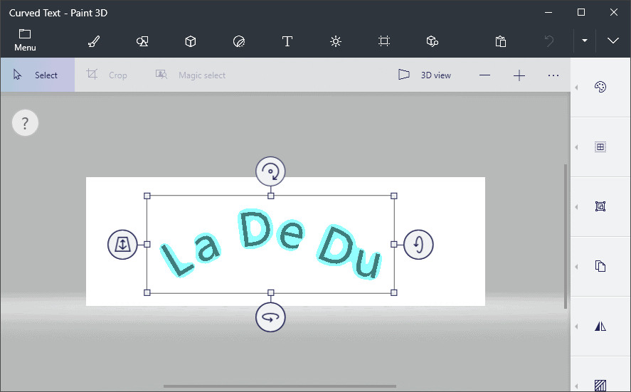 Select and change curved text in Paint 3D