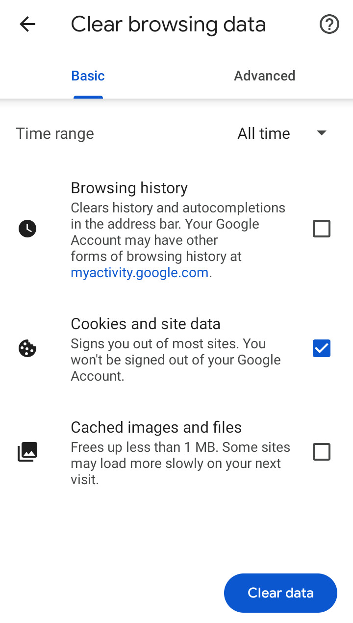 Clear cookies in Google Chrome for Android
