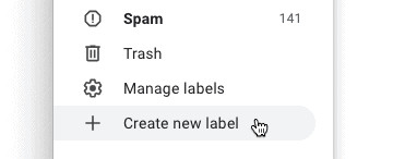 Click "Create new label" to add a folder in Gmail