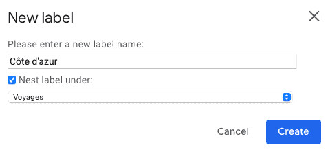 Click "Create" to add the new folder to Gmail