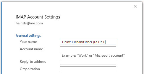 Change the Name with which you will send emails from Outlook