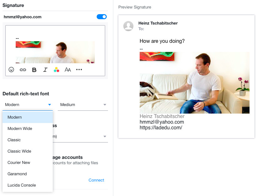 Change the default font in Yahoo Mail permanently using settings