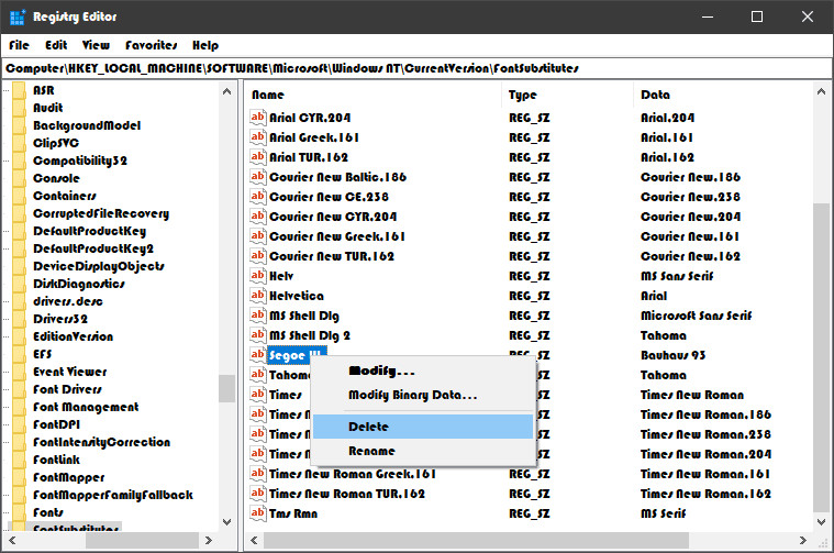 Restore the default Windows 10 interface font Segoe UI