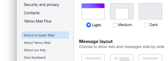 Switch to and open basic Yahoo Mail