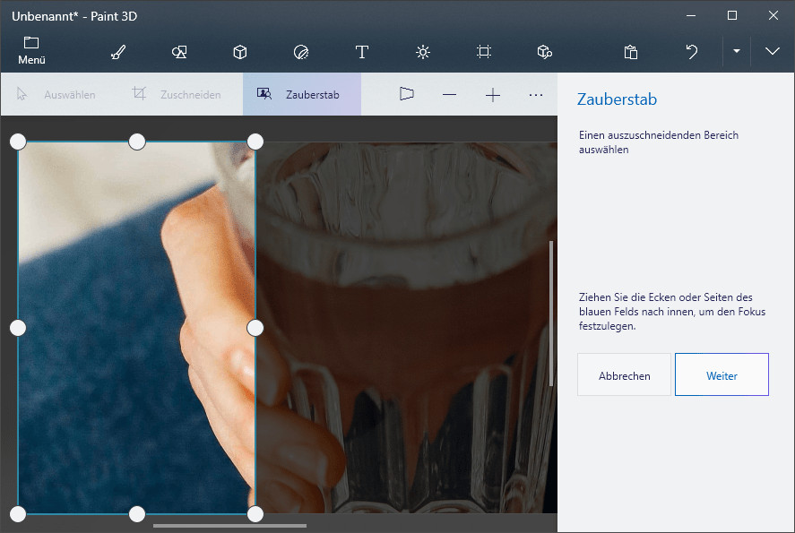 Transparenter Hintergrund in Paint 3D mit dem Zauberstab