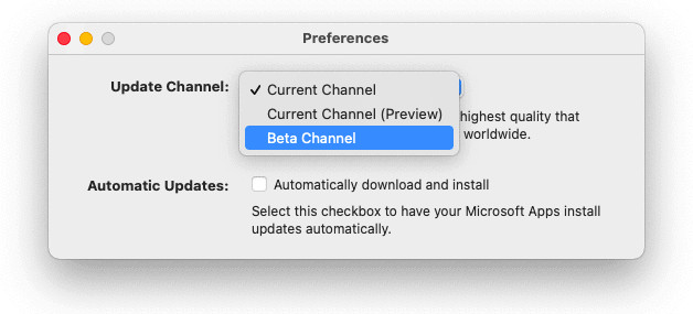 Update to the beta version of Outlook for Mac