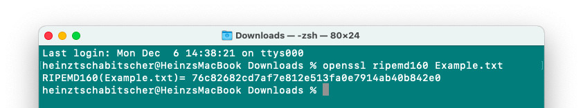Verify a RIPE MD 160 file checksum on a Mac in Terminal