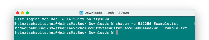 Verify a SHA (SHA-512) file checksum on a Mac using Terminal