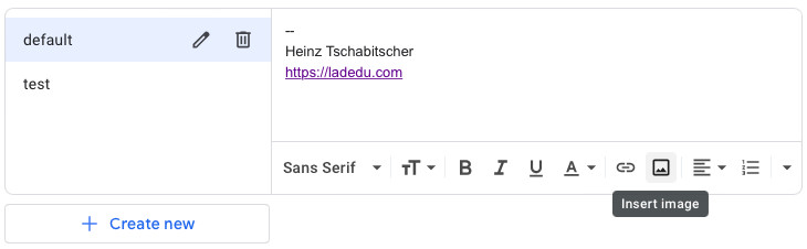 Click “Insert Image” to start adding a picture or logo to your Gmail email signature