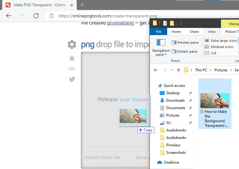 Drag and drop to upload the file to PNG tools Make PNG Transparent