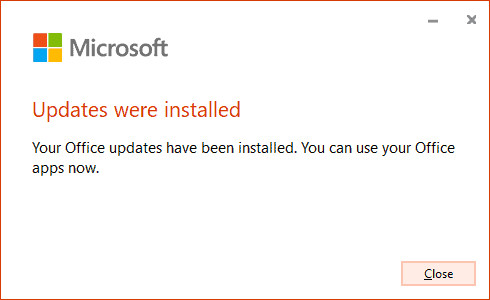 Office updates have been successfully installed