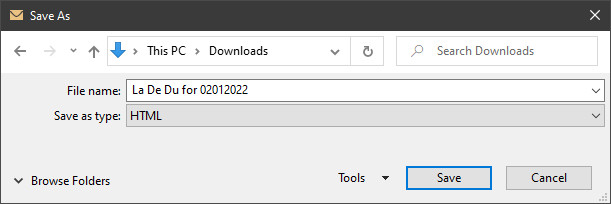 Save the email you want to export to PDF as HTML in Outlook first