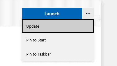 Select "Update" to update Outlook from Microsoft Store