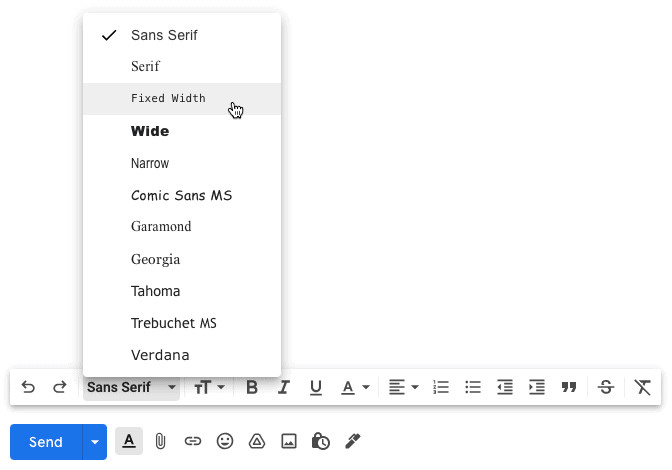 Choose "Fixed Width" to insert tabs in Gmail
