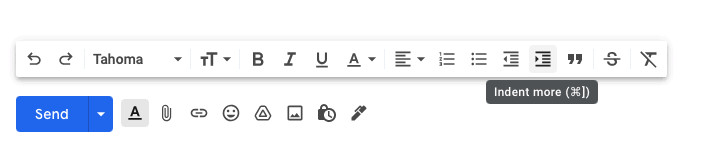 Indent (insert a tab) in Gmail