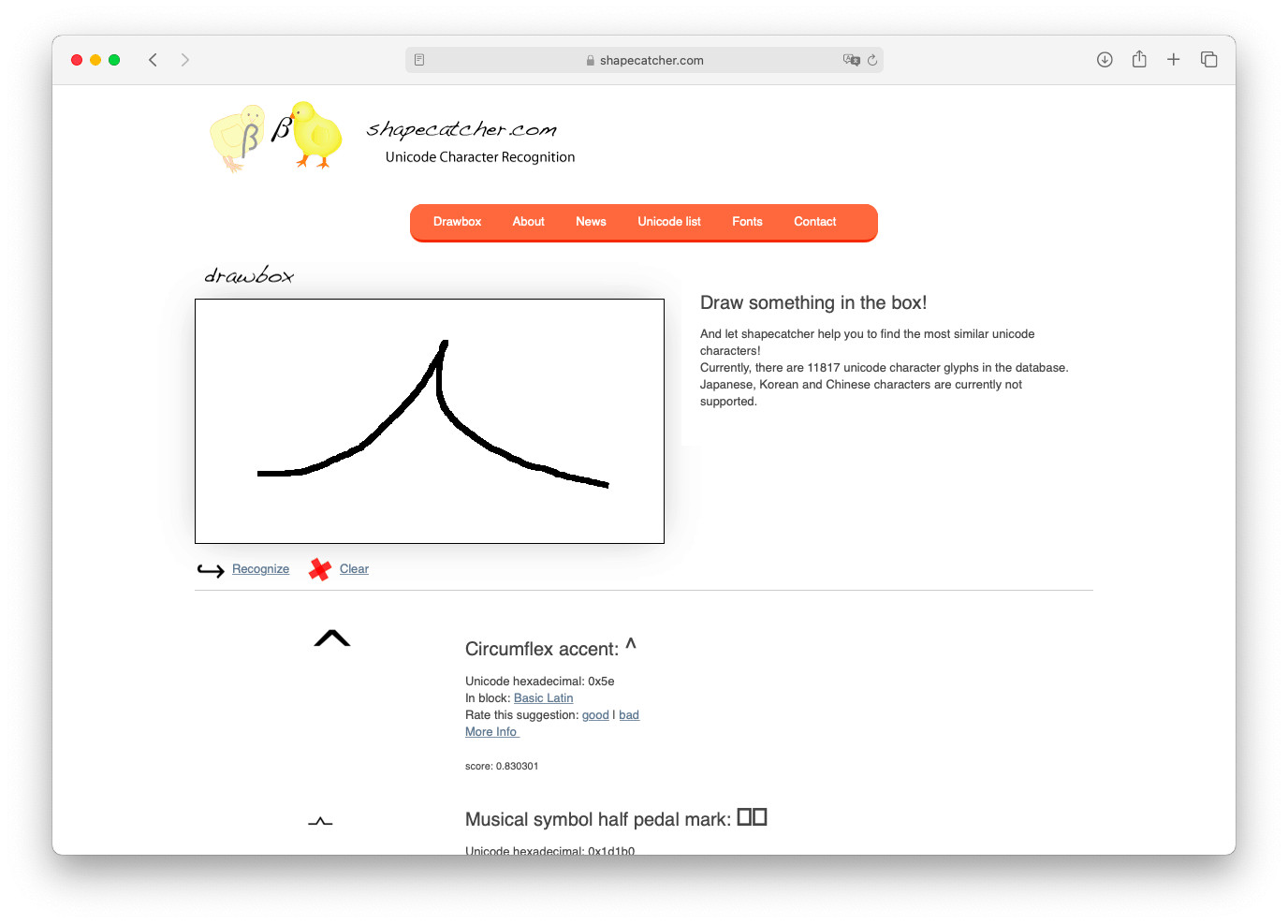 Shapecatcher - Search Unicode Characters by Shape