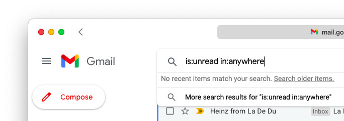 Type "is:unread in:anywhere" to find all unread emails in Gmail