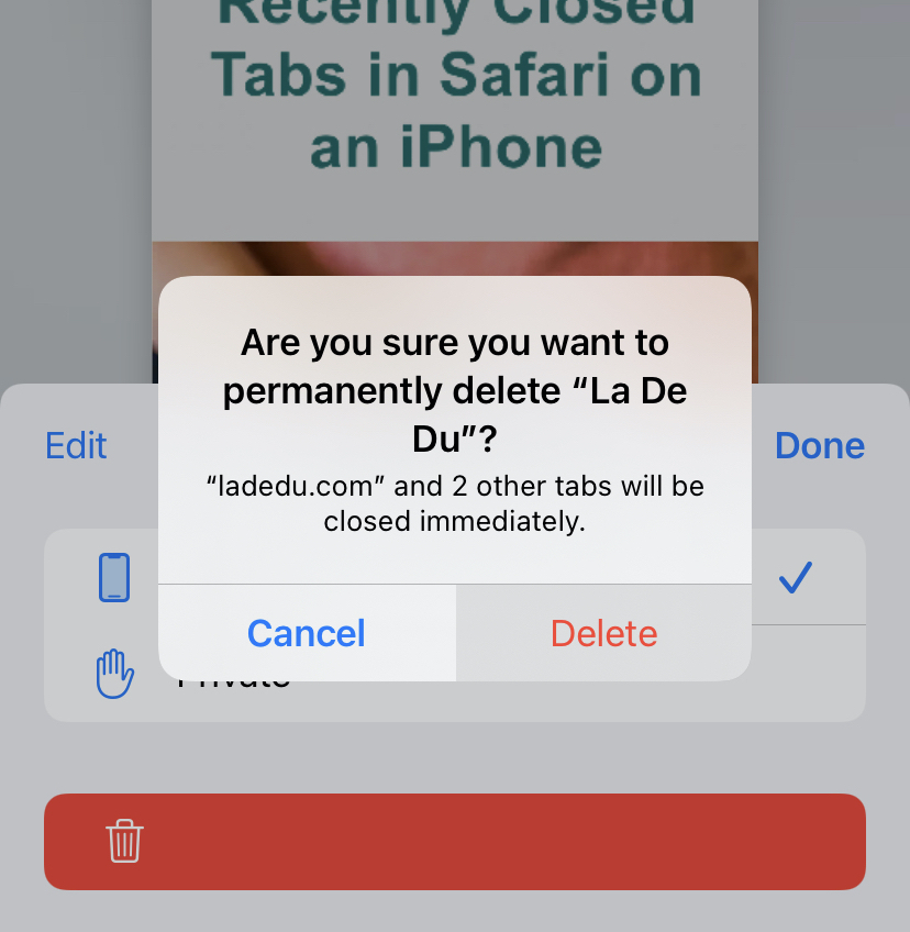 Delete a Safari for iPhone Tab Group and Close All Tabs in It