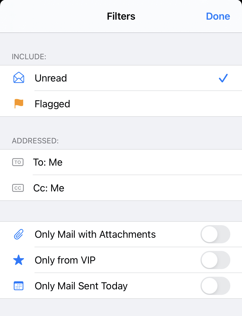 Filtering unread emails in iPhone Mail
