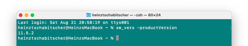 Find the macOS version using Terminal and sw_vers