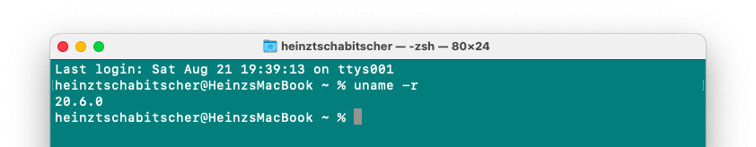 Identify the macOS Darwin kernel version using Terminal and uname