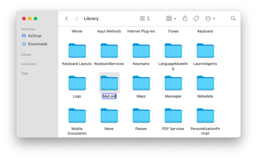 Rename the Mail folder to reset Mail on a Mac