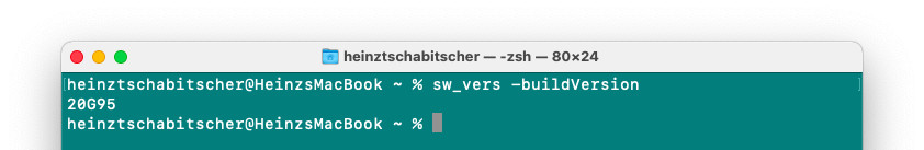 identify the macOS build number installed on your Mac with sw_vers