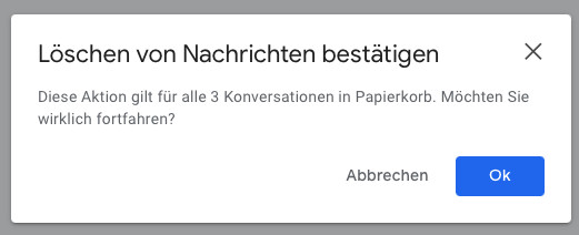 Bestätigen Sie das Leeren des Gmail Papierkorbs