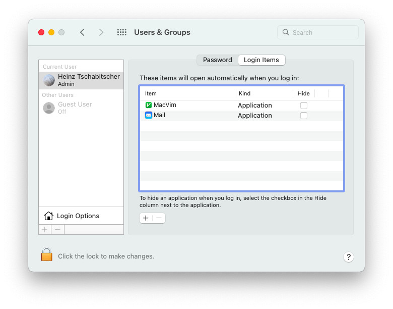 Change Mac startup apps using your Login Items
