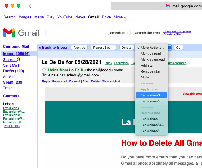 Applying labels in Basic HTML Gmail