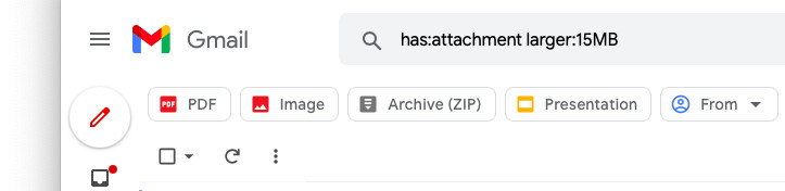 Find large attachments with Gmail search operators