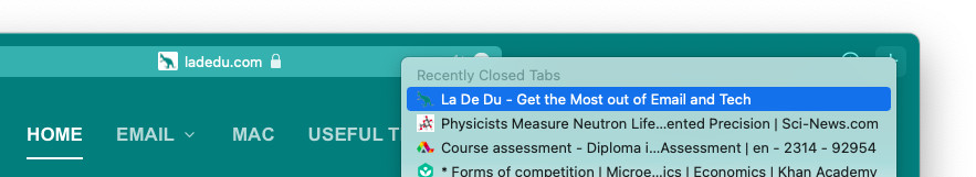Eines der letzten 20 geschlossenen Tabs wiederherstellen ist einfach in Safari am Mac