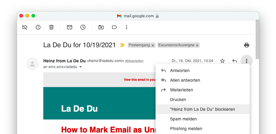 So blockieren Sie In Gmail Email von einem Absender