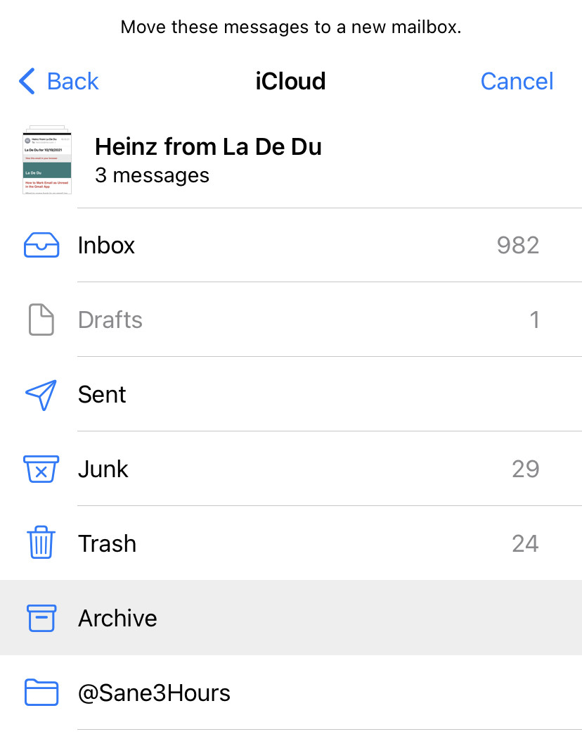 Archive multiple emails in iPhone Mail